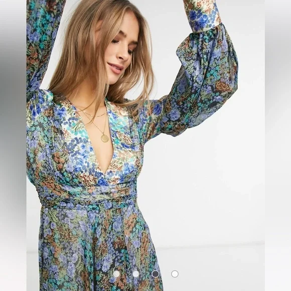 ASOS Hippie Fairycore Festival Mermaid Maxi Dress Ditsy Print Boho Floral Vamp - Picture 6 of 13